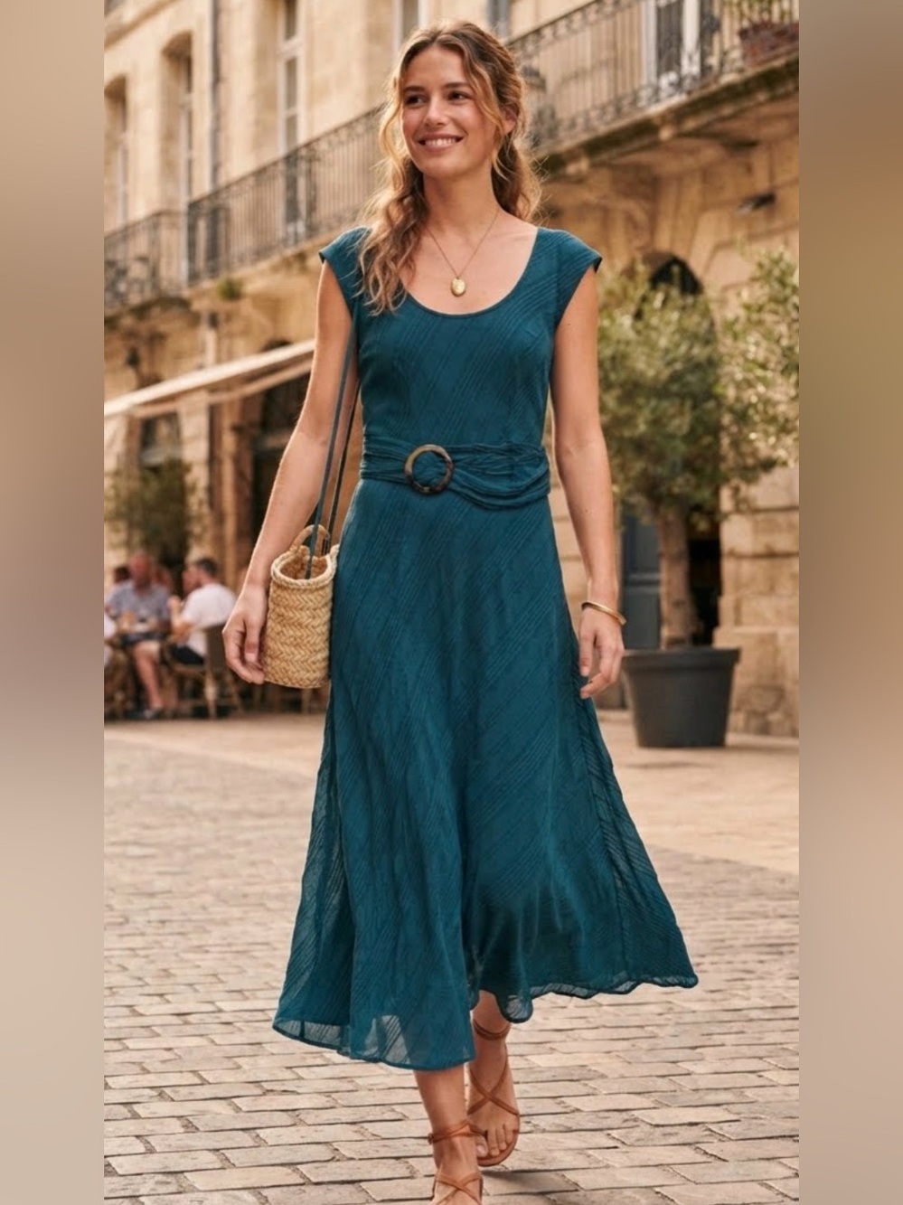 Anthropologie Moulinette Soeurs Teal Dress Belted – Size US 4 0251